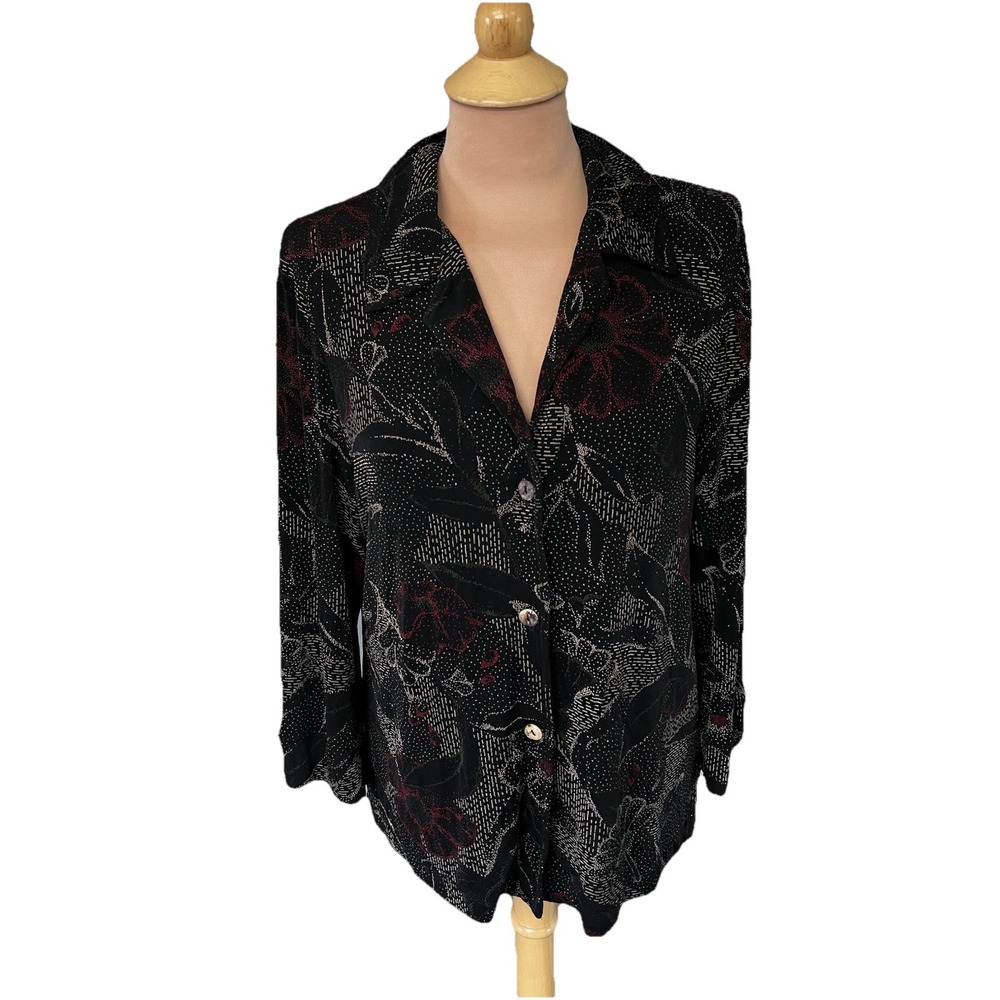 Vtg Softwear By Mark Singer Women's Slinky Knit Button Up Shirt Size Large Retro